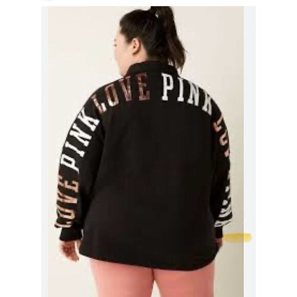 PINK Victoria's Secret Tops - VS PINK black oversized full zip up jacket/top/shirt bling
